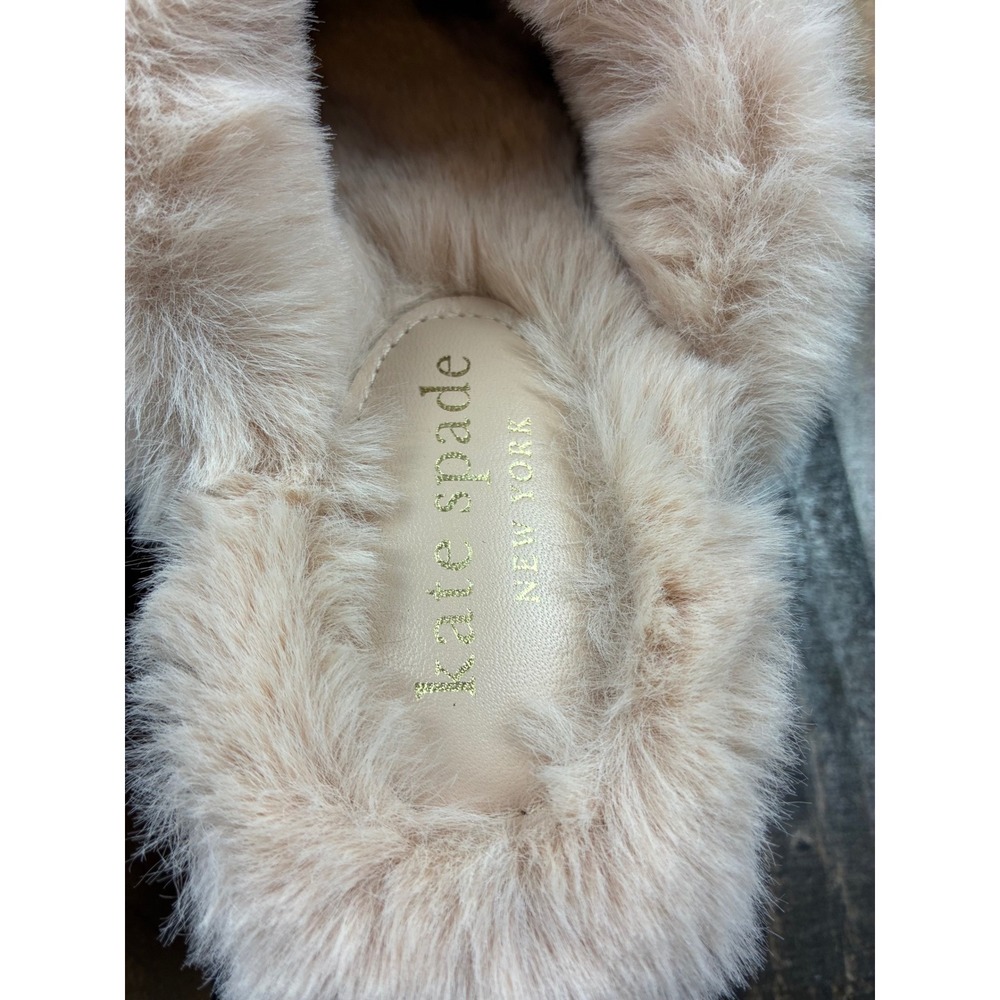 Kate Spade Faux Fur Suede Platform Mules Womens Beige Crystal Embellished Shoes - Picture 7 of 9